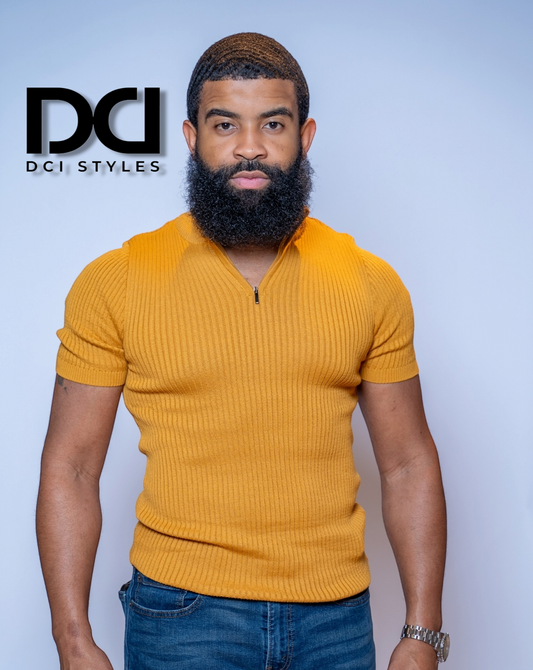 Short Sleeve Mock Neck Shirt With Zipper - Mustard