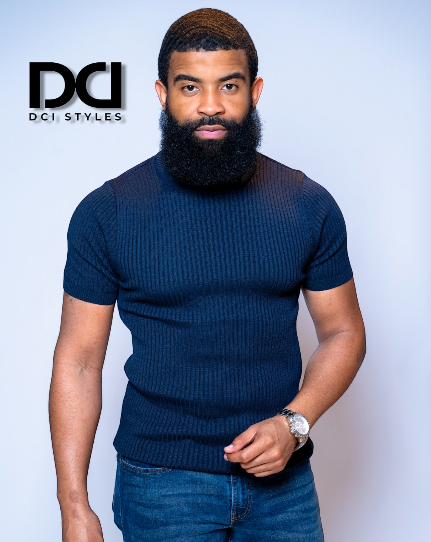 Short Sleeve Mock Neck Shirt - Navy