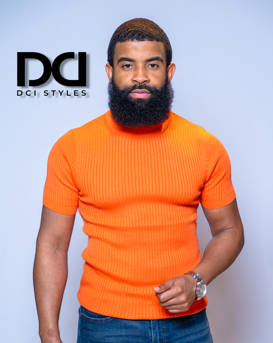 Short Sleeve Mock Neck Shirt - Orange