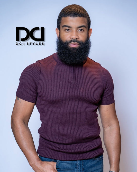 Short Sleeve Mock Neck Shirt With Zipper - Burgundy