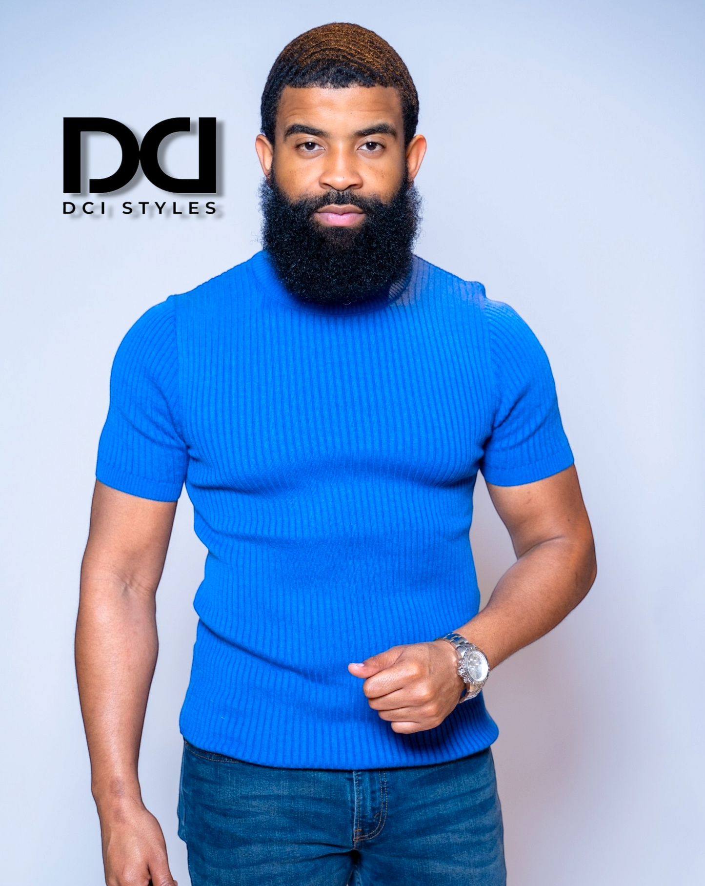 Short Sleeve Mock Neck Shirt - Blue