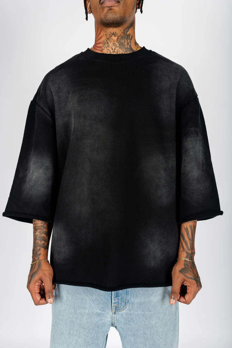 KANYE WEST STYLE CROPPED CREWNECK - BLACK