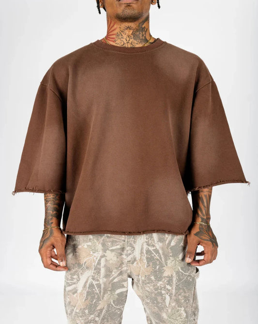 KANYE WEST STYLE CROPPED CREWNECK - CHOCOLATE