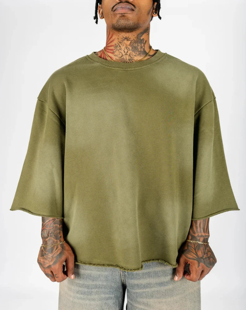 KANYE WEST STYLE CROPPED CREWNECK - OLIVE