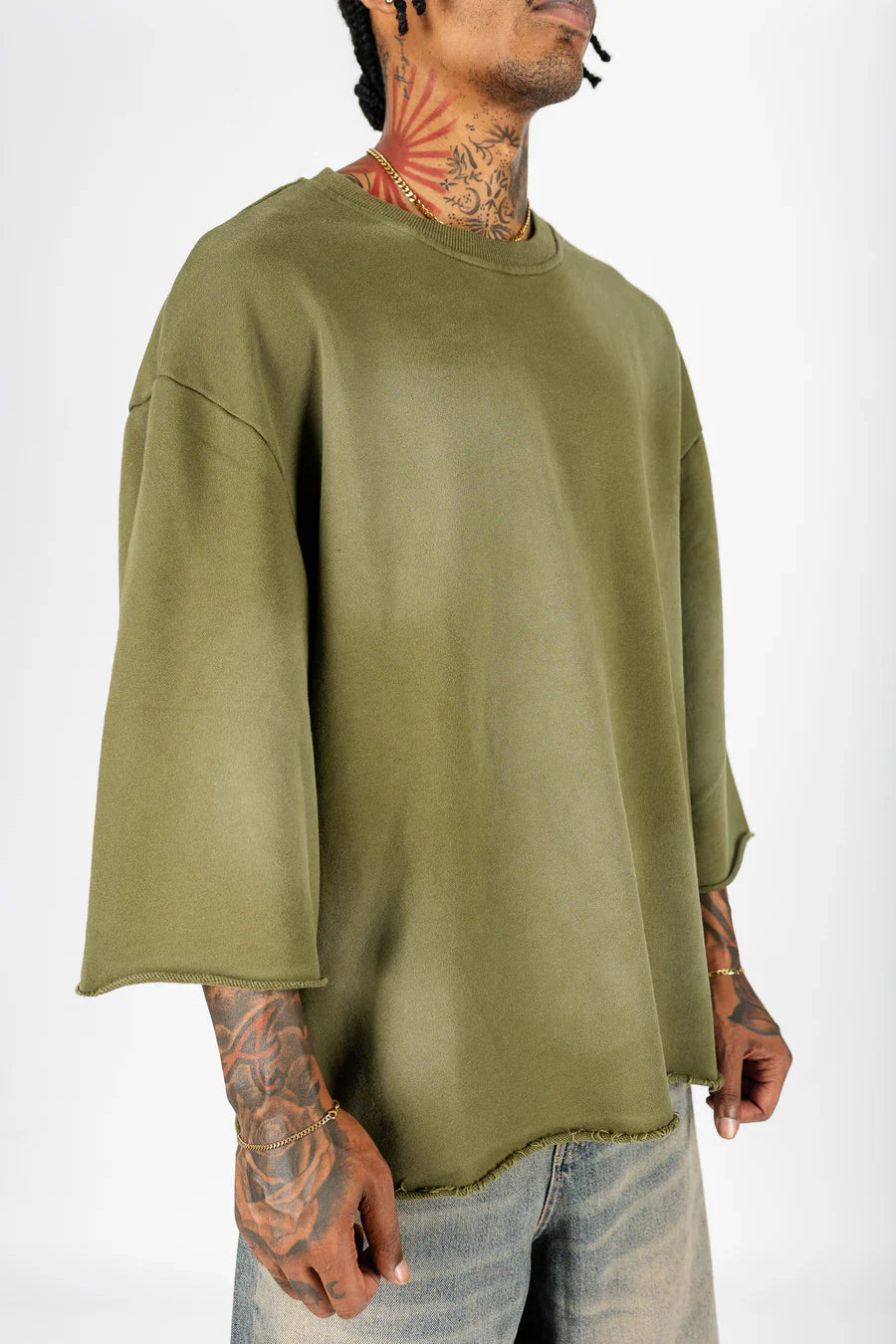 KANYE WEST STYLE CROPPED CREWNECK - OLIVE